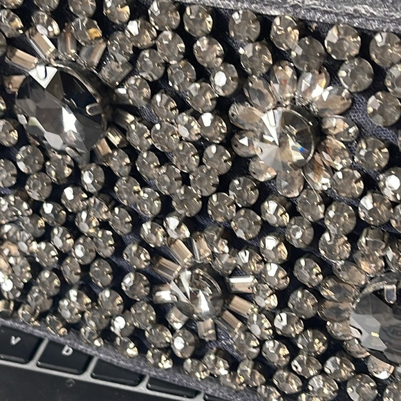 Boden Blue Distressed Leather Rhinestone Zippered Clutch - Picture 9 of 12